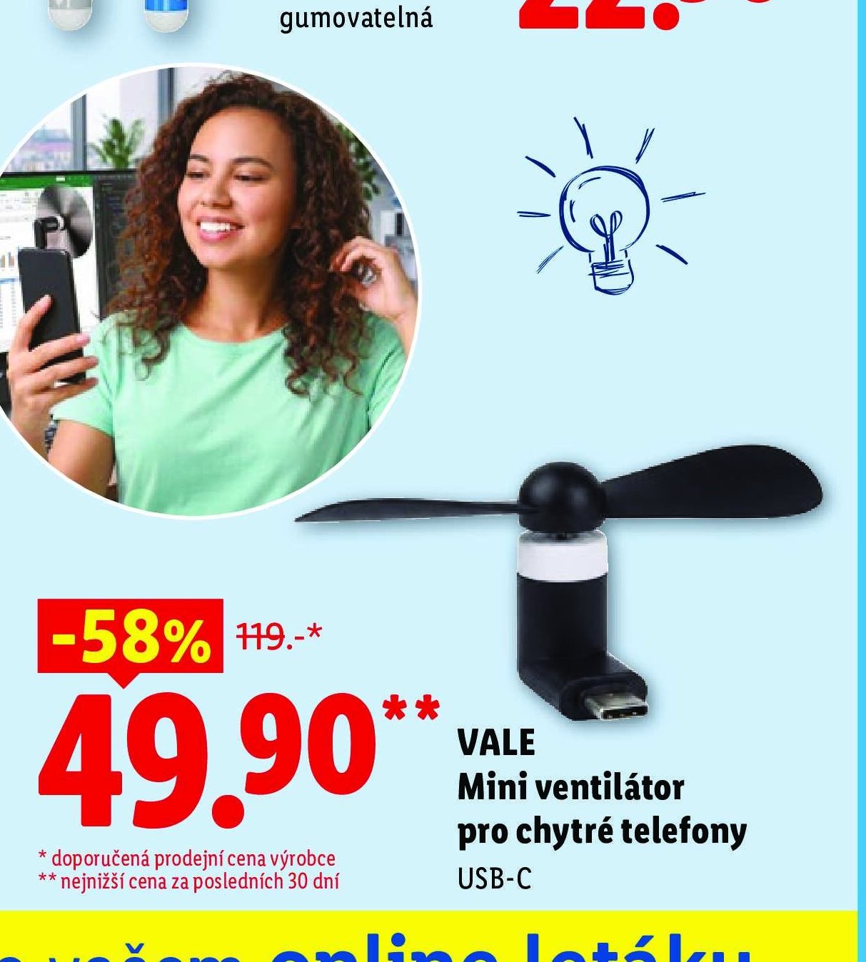VALE Mini ventilátor pro chytré telefony USB-C