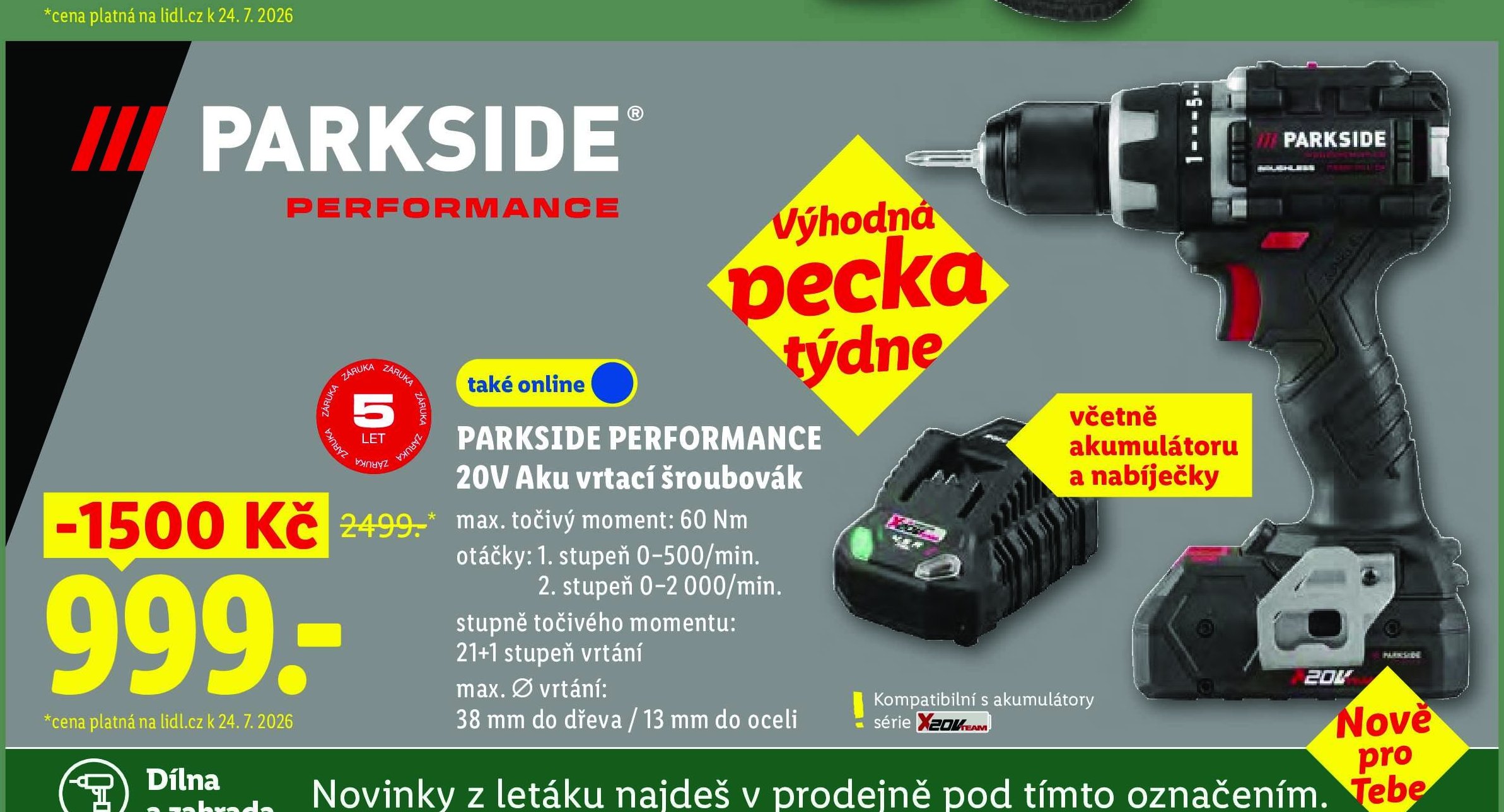 PARKSIDE PERFORMANCE 20V Aku vrtací šroubovák