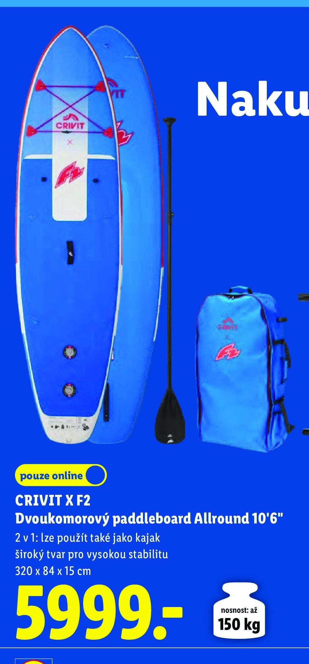CRIVIT X F2 Dvoukomorový paddleboard Allround 10'6
