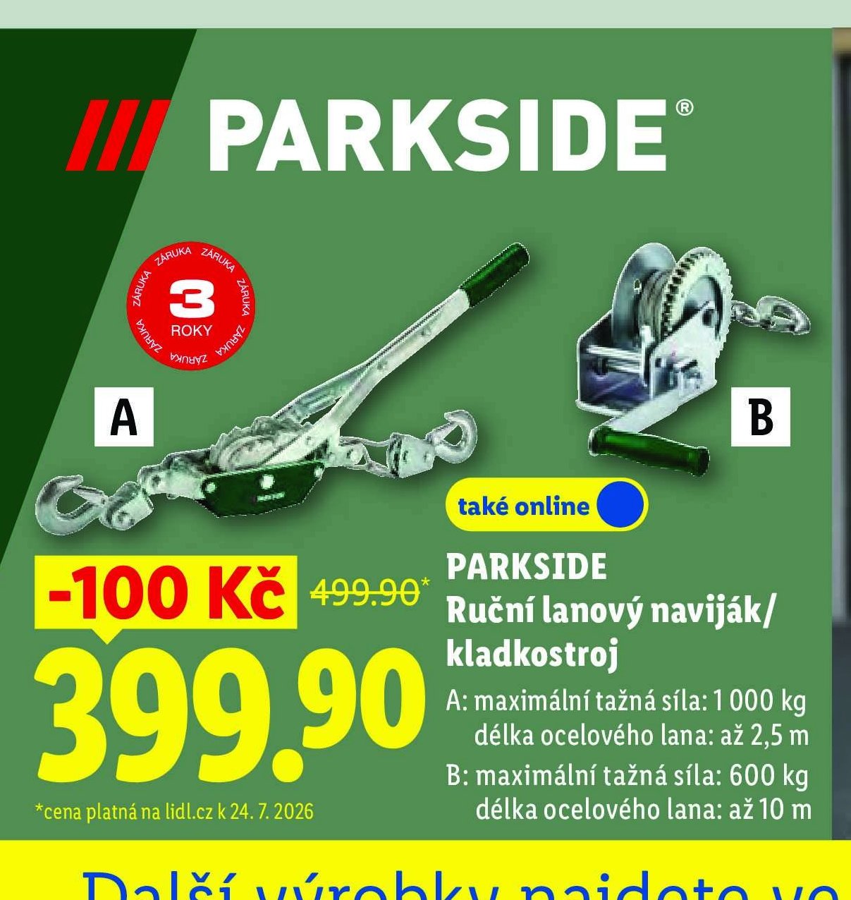PARKSIDE Ruční lanový naviják/kladkostroj