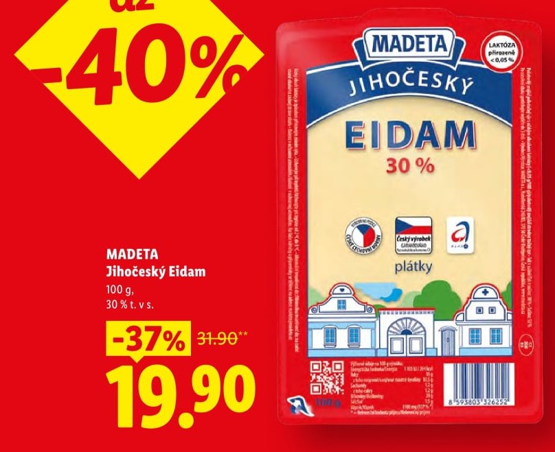 MADETA Jihočeský Eidam 30% plátky 100g
