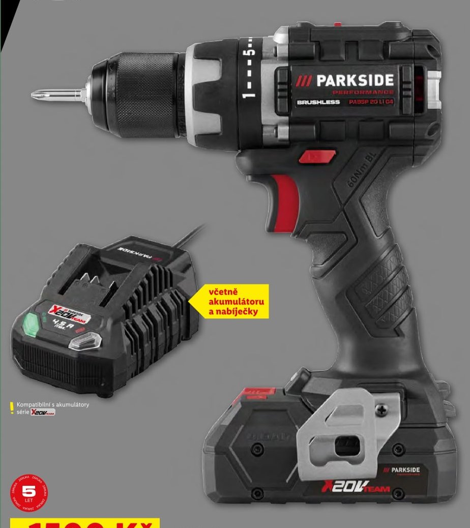 PARKSIDE PERFORMANCE 20V Aku vrtací šroubovák s nabíječkou a akumulátorem