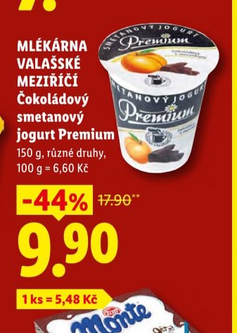 MLÉKÁRNA VALAŠSKÉ MEZIŘÍČÍ Čokoládový smetanový jogurt Premium