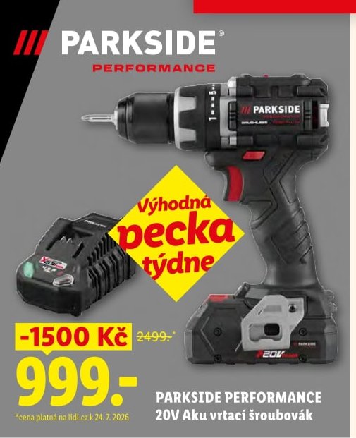 PARKSIDE PERFORMANCE 20V Aku vrtací šroubovák