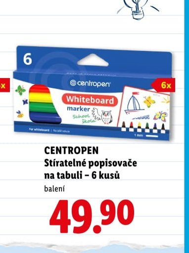 CENTROPEN Stíratelné popisovače na tabuli – 6 kusů