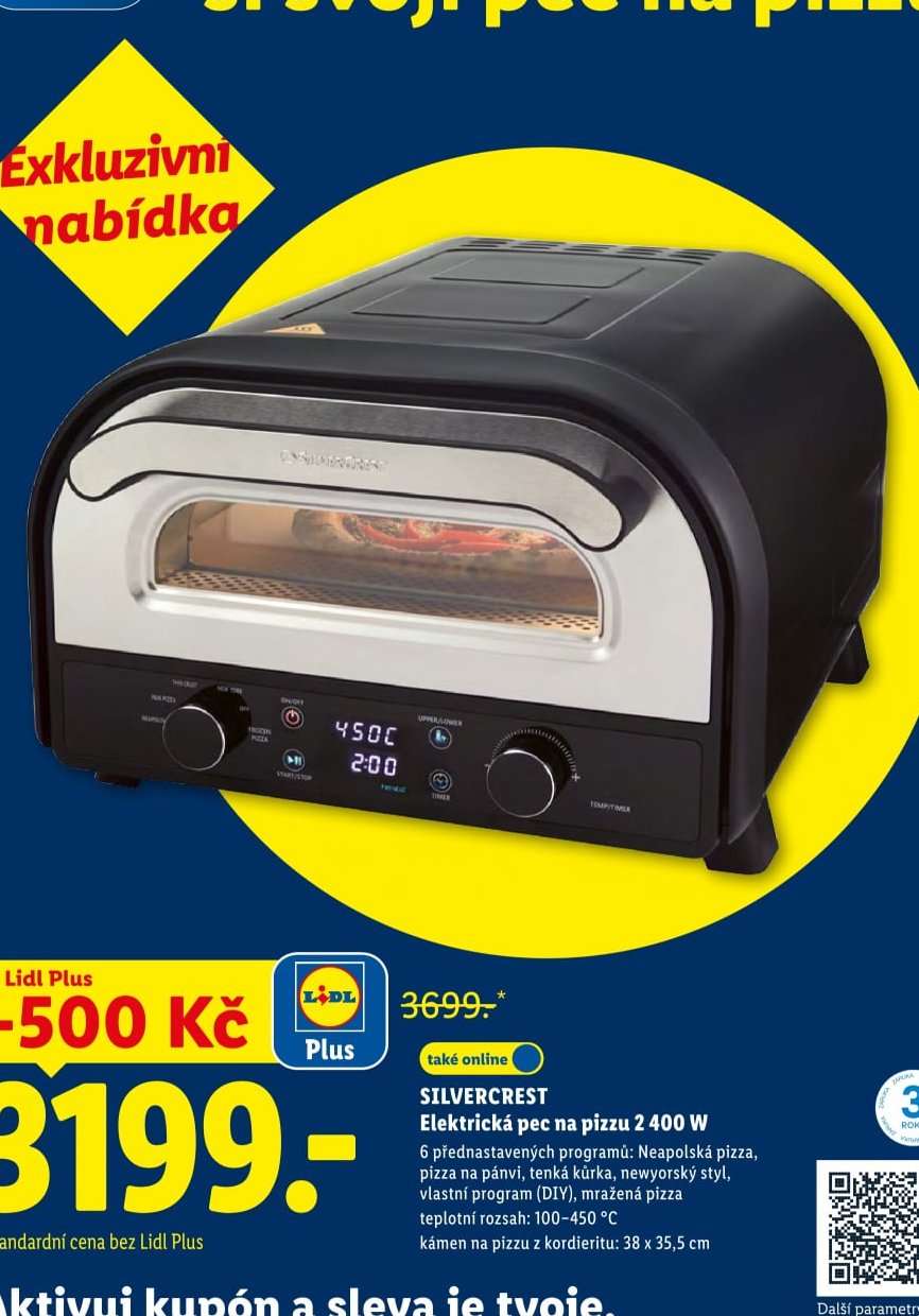 SILVERCREST Elektrická pec na pizzu 2 400 W