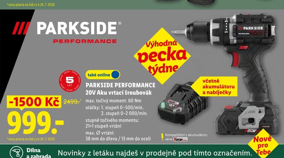 PARKSIDE PERFORMANCE 20V Aku vrtací šroubovák