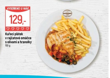 Kuřecí plátek v rajčatové omáčce s olivami a hranolky 150 g - Globus aktualniletaky.eu
