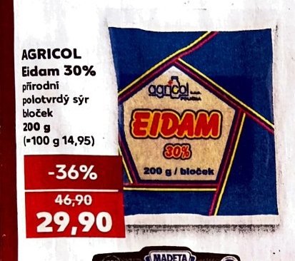 AGRICOL Eidam 30% polotvrdý sýr