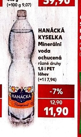 HANÁCKÁ KYSELKA Minerální voda ochucená různé druhy 1,5 l