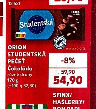 ORION STUDENTSKÁ PEČEŤ Čokoláda různé druhy 170 g