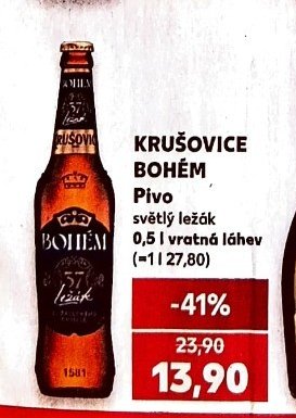 KRUŠOVICE BOHÉM Pivo světlý ležák 0,5 l
