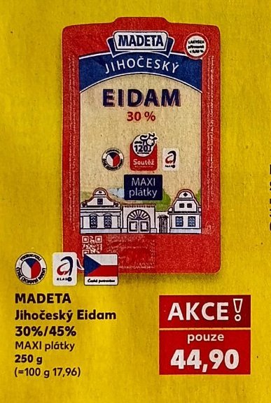 MADETA Jihočeský Eidam 30%/45% 250 g