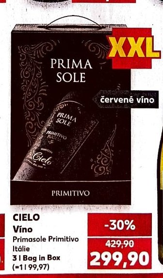 CIELO Víno Primasole Primitivo Itálie