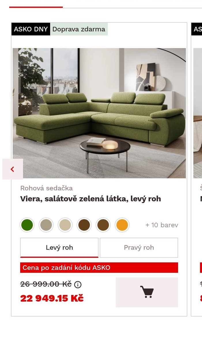 Viera, salátově zelená látka, levý roh