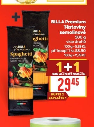 BILLA Premium Těstoviny semolinové