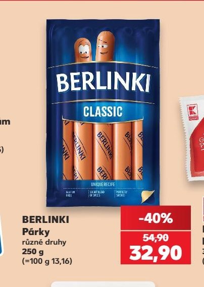 BERLINKI Párky různé druhy 250 g