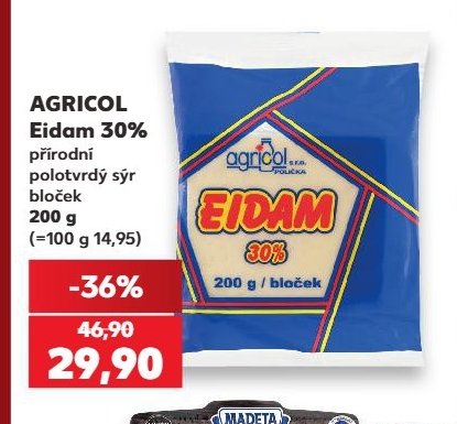 AGRICOL Eidam 30% přírodní polotvrdý sýr