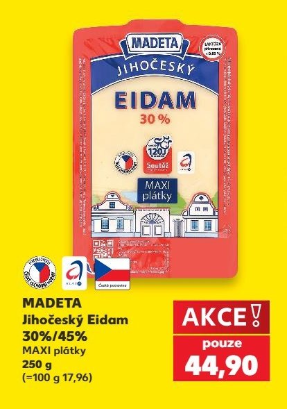 MADETA Jihočeský Eidam 30%/45% MAXI plátky