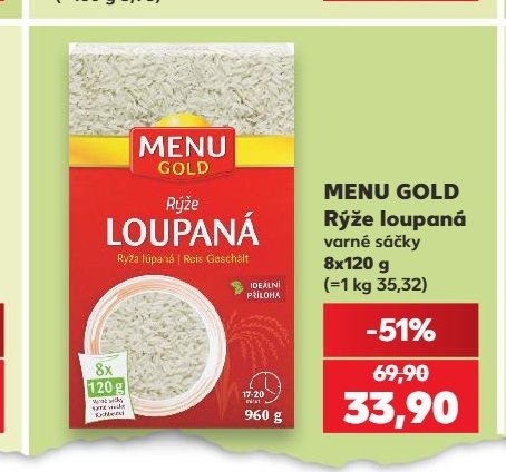 MENU GOLD Rýže loupaná varné sáčky 8x120 g