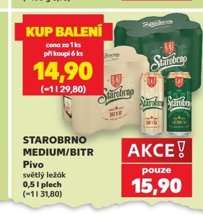 STAROBRNO MEDIUM/BITR Pivo světlý ležák 0,5 l plech