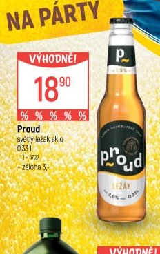 Proud, světlý ležák sklo