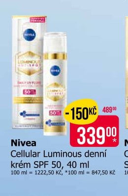 Nivea Cellular Luminous denní krém SPF 50, 40 ml