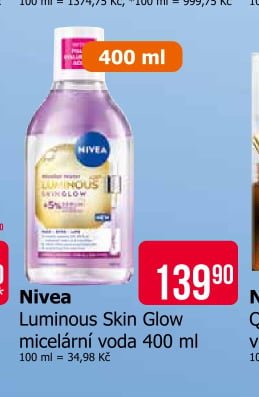 Nivea Luminous Skin Glow micelární voda 400 ml