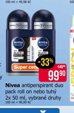 Nivea antiperspirant duo pack roll on nebo tuhý 2x 50 ml, vybrané druhy