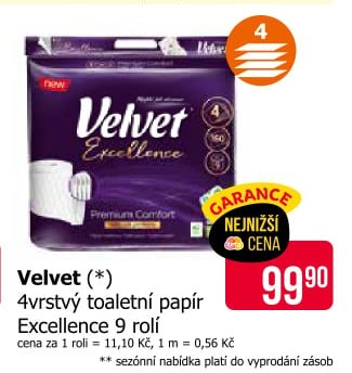 Velvet Excellence 4vrstvý toaletní papír - Teta drogerie aktualniletaky.eu