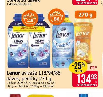 Lenor aviváže 118/94/86 dávek, perličky 270 g