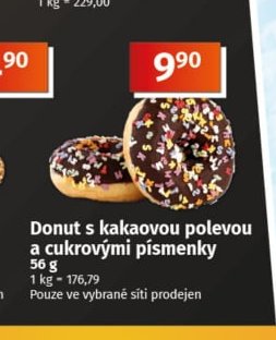 Donut s kakaovou polevou a cukrovými písmenky - COOP aktualniletaky.eu