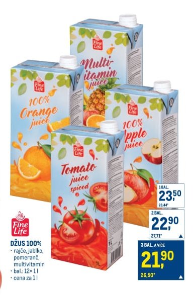 Fine Life džus 100% (pomeranč, multivitamin, jablko, rajčatová šťáva) - Makro aktualniletaky.eu