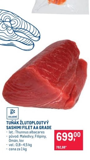 Tuňák žlutoploutvý sashimi filet AA grade - Makro aktualniletaky.eu