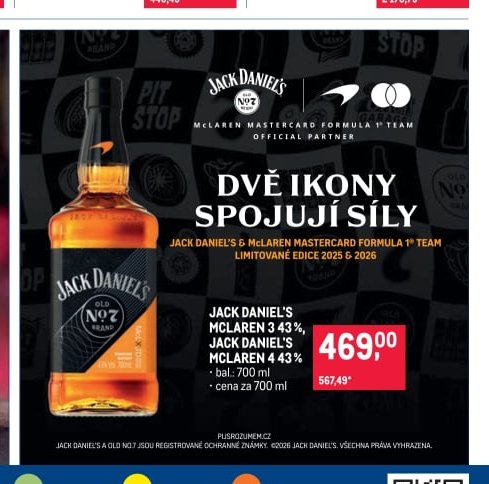 JACK DANIEL'S MCLAREN 3 43%, JACK DANIEL'S MCLAREN 4 43% - Makro aktualniletaky.eu