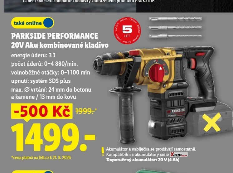 PARKSIDE PERFORMANCE 20V Aku kombinované kladivo - Lidl aktualniletaky.eu