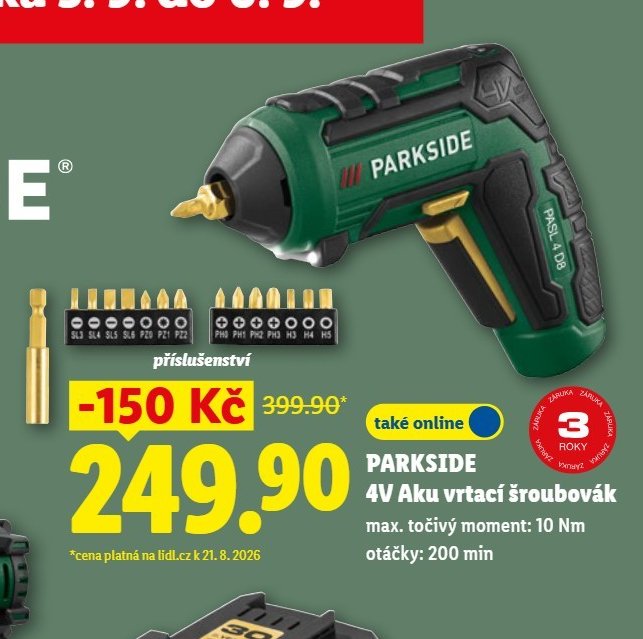 PARKSIDE 4V Aku vrtací šroubovák - Lidl aktualniletaky.eu
