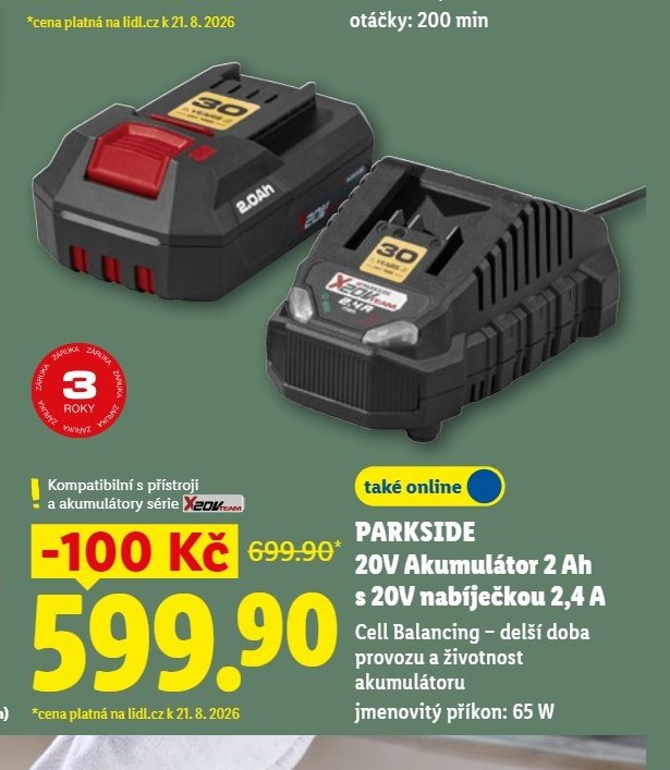 PARKSIDE 20V Akumulátor 2 Ah s 20V nabíječkou 2,4 A - Lidl aktualniletaky.eu