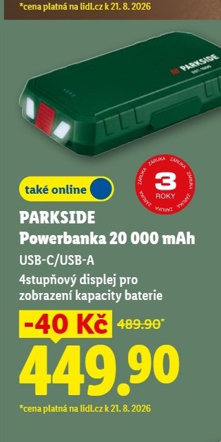 PARKSIDE Powerbanka 20 000 mAh - Lidl aktualniletaky.eu