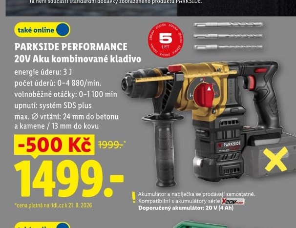 PARKSIDE PERFORMANCE 20V Aku kombinované kladivo - Lidl aktualniletaky.eu