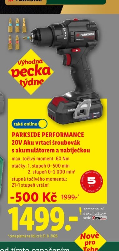 PARKSIDE PERFORMANCE 20V Aku vrtací šroubovák s akumulátorem a nabíječkou - Lidl aktualniletaky.eu