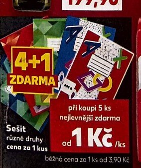 Sešit různé druhy cena za 1 kus při koupi 5 ks nejlevnější zdarma - Kaufland aktualniletaky.eu