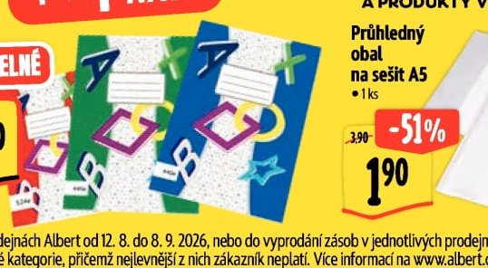 Průhledný obal na sešit A5 - Albert aktualniletaky.eu