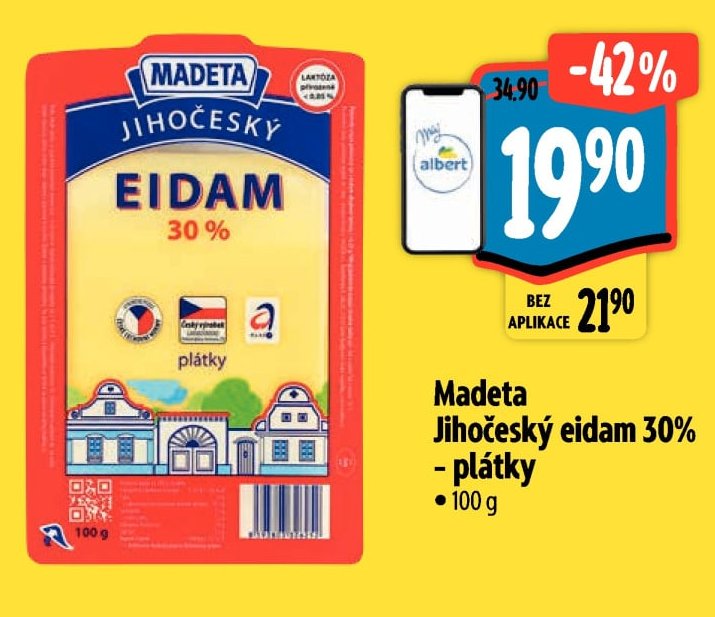 Madeta Jihočeský eidam 30% – plátky