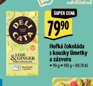 Hořká čokoláda s kousky limetky a zázvoru