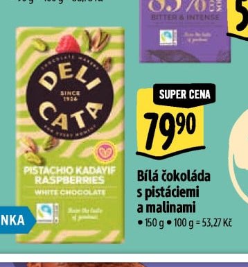 Bílá čokoláda s pistáciemi a malinami