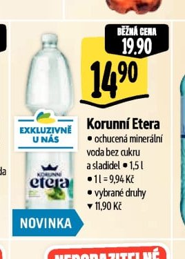 Korunní Etera voda bez cukru a sladidel