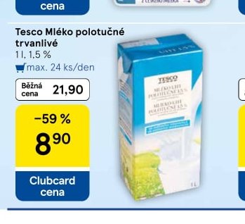 Tesco Mléko polotučné trvanlivé 1 l - Tesco aktualniletaky.eu