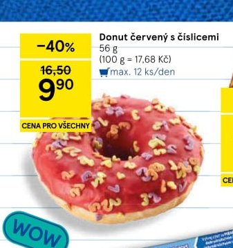 Donut červený s číslicemi 56 g - Tesco aktualniletaky.eu