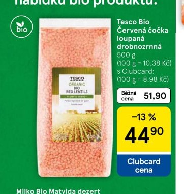 Tesco Bio Červená čočka loupaná drobnozrnná - Tesco aktualniletaky.eu